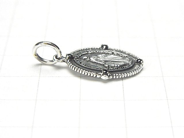 Silver925 Miraculous Medal Motif Charm w/CZ 18x14mm 1pc