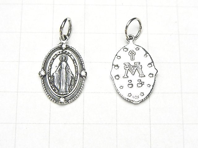 Silver925 Miraculous Medal Motif Charm w/CZ 18x14mm 1pc