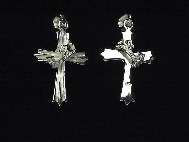 Silver 925 Crown Motif Cross Pendant 30x22x10mm 1pc