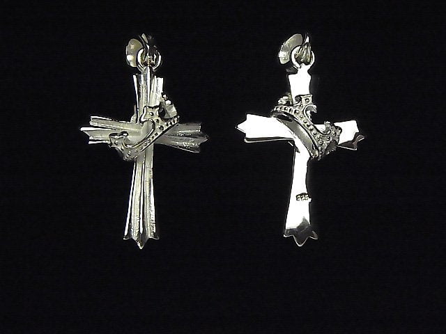 Silver925 Cross Pendant with Crown Motif 30x22x10mm 1pc