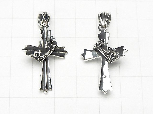 Silver925 Cross Pendant with Crown Motif 30x22x10mm 1pc