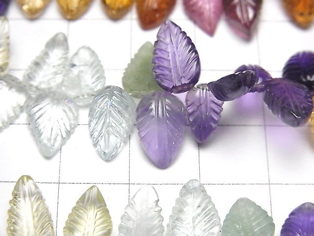 [Video]High Quality Mixed Stone AAA Pear shape (Leaf Carving) Faceted Briolette half or 1strand beads (aprx.7inch/18cm)