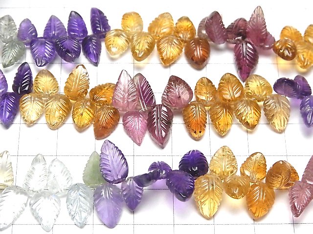 [Video]High Quality Mixed Stone AAA Pear shape (Leaf Carving) Faceted Briolette half or 1strand beads (aprx.7inch/18cm)