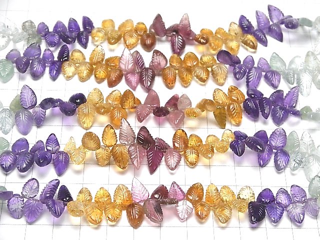 [Video]High Quality Mixed Stone AAA Pear shape (Leaf Carving) Faceted Briolette half or 1strand beads (aprx.7inch/18cm)