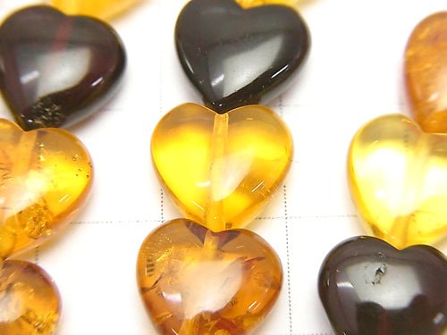 Baltic Amber Multi Color Vertical Hole Heart 11 x 11 x 5 mm 1/4 or 1strand beads (aprx.15 inch / 38 cm)