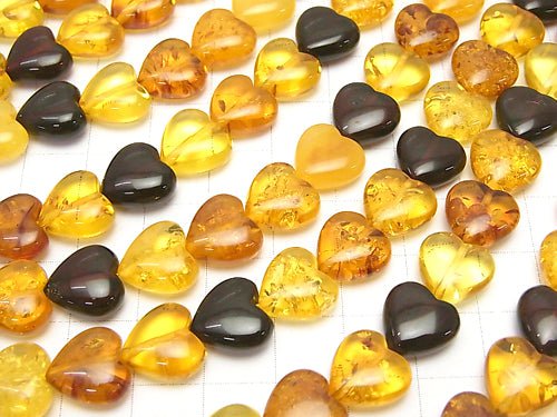 Baltic Amber Multi Color Vertical Hole Heart 11 x 11 x 5 mm 1/4 or 1strand beads (aprx.15 inch / 38 cm)