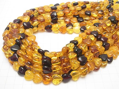 Baltic Amber Multi Color Vertical Hole Heart 11 x 11 x 5 mm 1/4 or 1strand beads (aprx.15 inch / 38 cm)