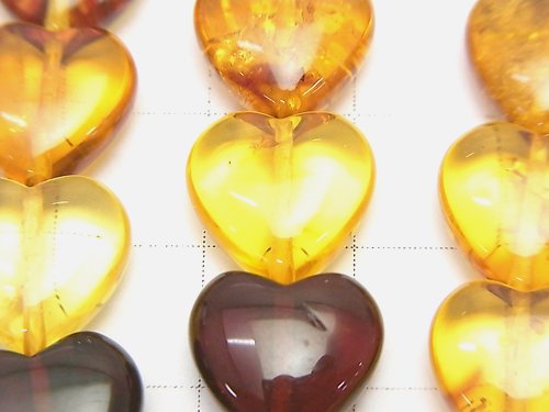 Baltic Amber Multi Color Vertical Hole Heart 12 x 12 x 5 mm 1/4 or 1strand beads (aprx.15 inch / 38 cm)