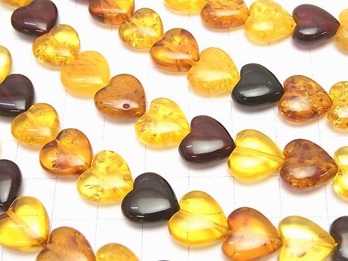 Baltic Amber Multi Color Vertical Hole Heart 12 x 12 x 5 mm 1/4 or 1strand beads (aprx.15 inch / 38 cm)