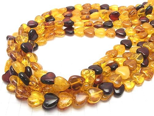 Baltic Amber Multi Color Vertical Hole Heart 12 x 12 x 5 mm 1/4 or 1strand beads (aprx.15 inch / 38 cm)