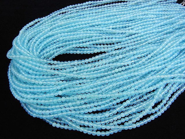 [Video] Sea blue Chalcedony AAA Round 3 mm half or 1 strand beads (aprx.15 inch / 38 cm)