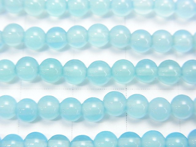 [Video] Sea blue Chalcedony AAA Round 4 mm half or 1 strand beads (aprx.15 inch / 38 cm)