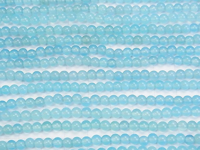 [Video] Sea blue Chalcedony AAA Round 4 mm half or 1 strand beads (aprx.15 inch / 38 cm)