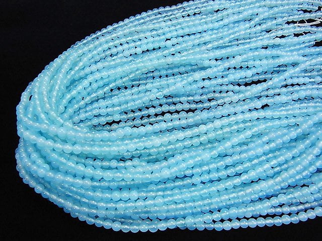 [Video] Sea blue Chalcedony AAA Round 4 mm half or 1 strand beads (aprx.15 inch / 38 cm)