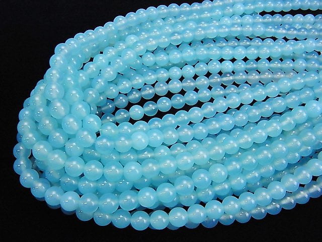 [Video] Sea blue Chalcedony AAA Round 8 mm 1/4 or 1strand beads (aprx.15 inch / 38 cm)