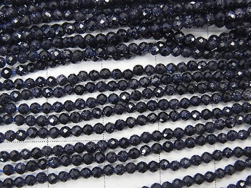 High Quality!  2pcs $5.79! Blue Golden Sand Stone  Faceted Round 2mm  1strand beads (aprx.15inch/38cm)