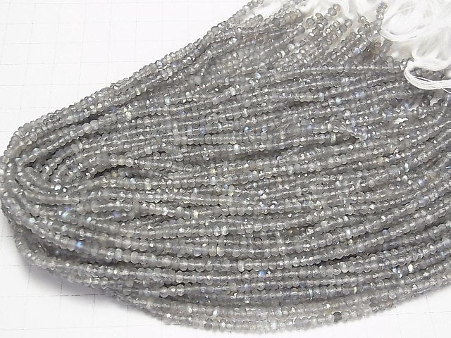 [Video] High Quality Labradorite AAA-AAA- Small Size Faceted Button Roundel 3-4mm 1strand beads (aprx.12inch/30cm)