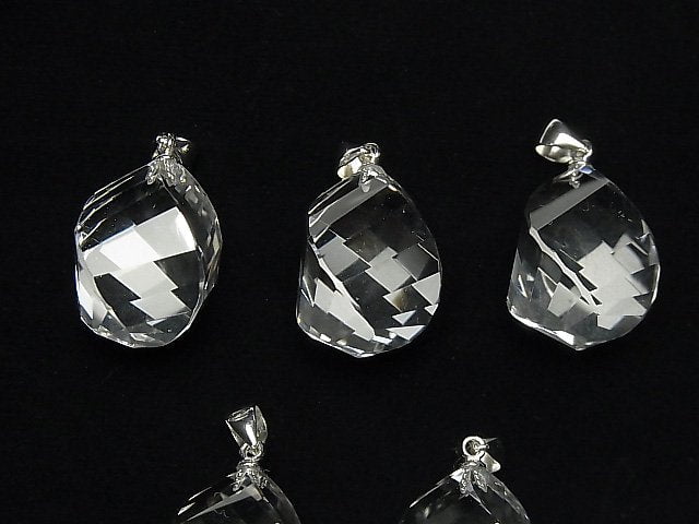 [Video] High Quality Crystal AAA 4-Faceted Twist x Multiple Facets Pendant 20x14x14mm Silver 925
