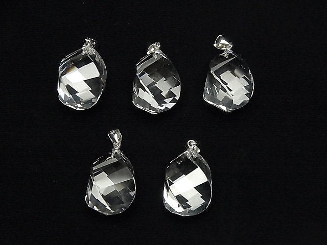 [Video] High Quality Crystal AAA 4-Faceted Twist x Multiple Facets Pendant 20x14x14mm Silver 925