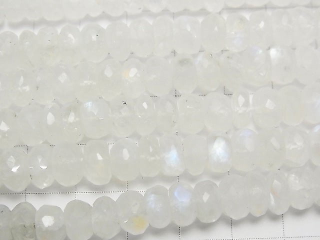 [Video]High Quality Rainbow Moonstone AAA- Faceted Button Roundel half or 1strand beads (aprx.11inch/28cm)