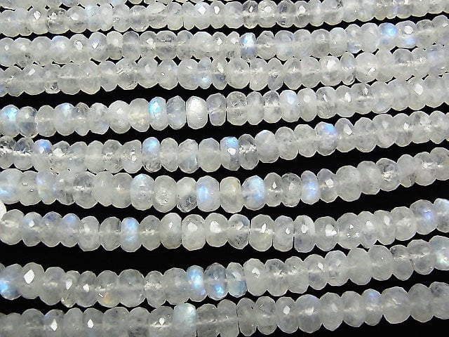 [Video]High Quality Rainbow Moonstone AAA- Faceted Button Roundel half or 1strand beads (aprx.11inch/28cm)