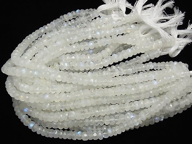 [Video]High Quality Rainbow Moonstone AAA- Faceted Button Roundel half or 1strand beads (aprx.11inch/28cm)