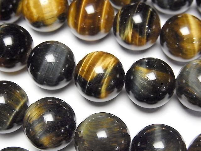 [Video] Mixed Tiger's Eye AAA Round 14mm half or 1-strand beads (approx. 15 inches/36 cm)