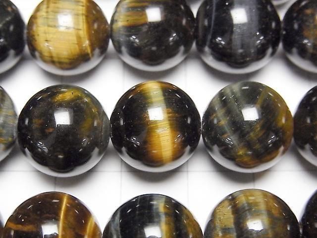 [Video] Mixed Tiger's Eye AAA Round 14mm half or 1-strand beads (approx. 15 inches/36 cm)