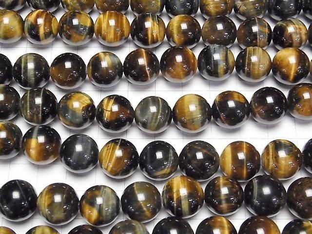 [Video] Mixed Tiger's Eye AAA Round 14mm half or 1-strand beads (approx. 15 inches/36 cm)