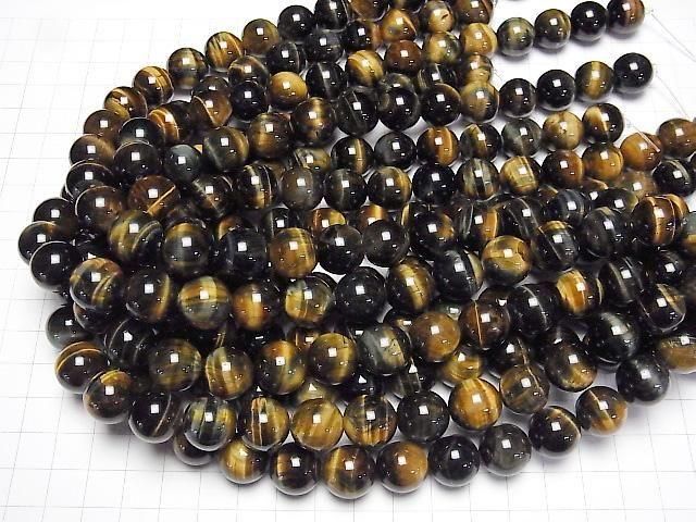 [Video] Mixed Tiger's Eye AAA Round 14mm half or 1-strand beads (approx. 15 inches/36 cm)
