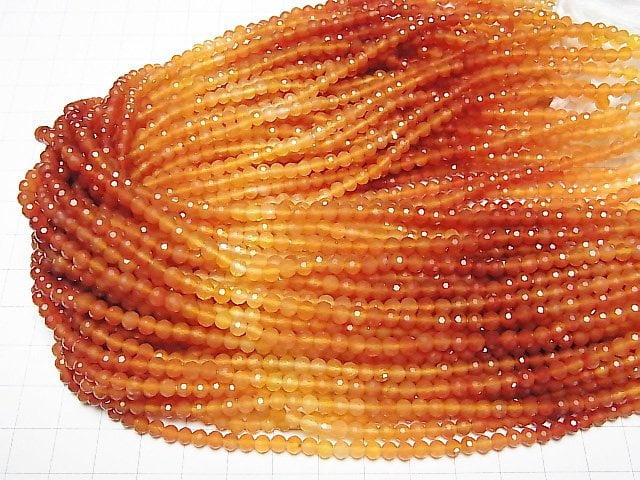 [Video] High Quality! Carnelian AAA Faceted Button Roundel Color Gradation half or 1strand beads (aprx.13inch / 32cm)