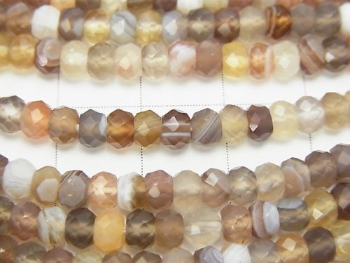 High Quality!  Botswana Agate  Faceted Button Roundel 4x4x3mm half or 1strand beads (aprx.15inch/38cm)