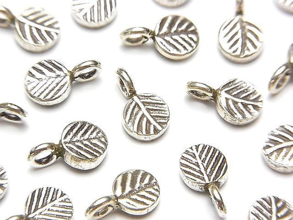 Karen Silver Leaf Pattern Coin Charm 11x6x2mm 1pc