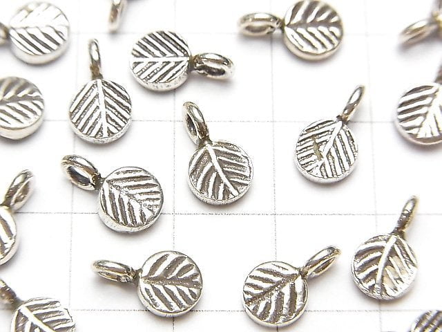 Karen Silver Leaf Pattern Coin Charm 11x6x2mm 1pc