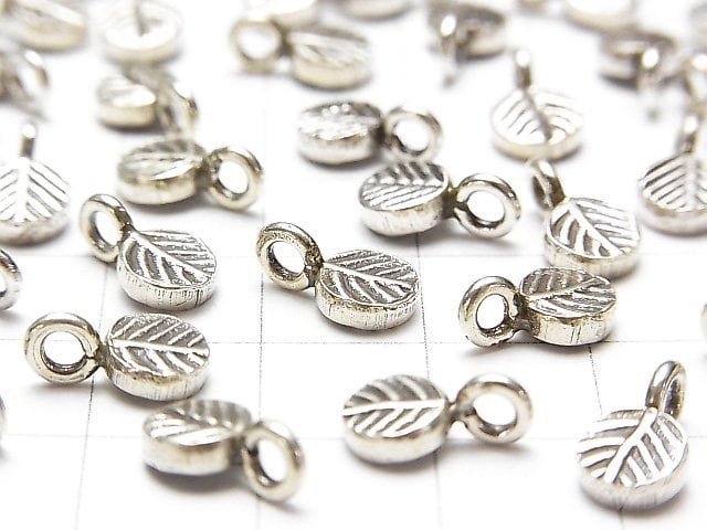 Karen Silver Leaf Pattern Coin Charm 11x6x2mm 1pc