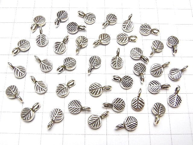 Karen Silver Leaf Pattern Coin Charm 11x6x2mm 1pc