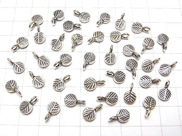 Karen Silver Leaf Pattern Coin Charm 11x6x2mm 1pc