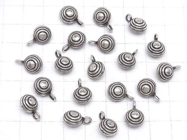 Karen Silver Coin Charm with Circle Pattern, 14x9x7mm, 1pc