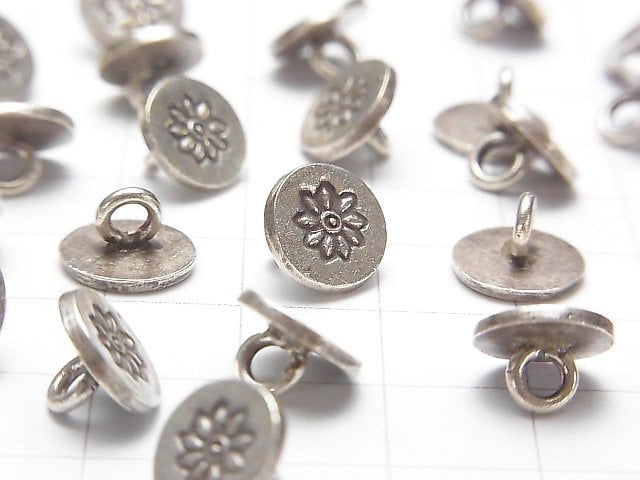 Karen Silver Flower Patterned Coin Charm (Concho) 10x10x6mm 1pc