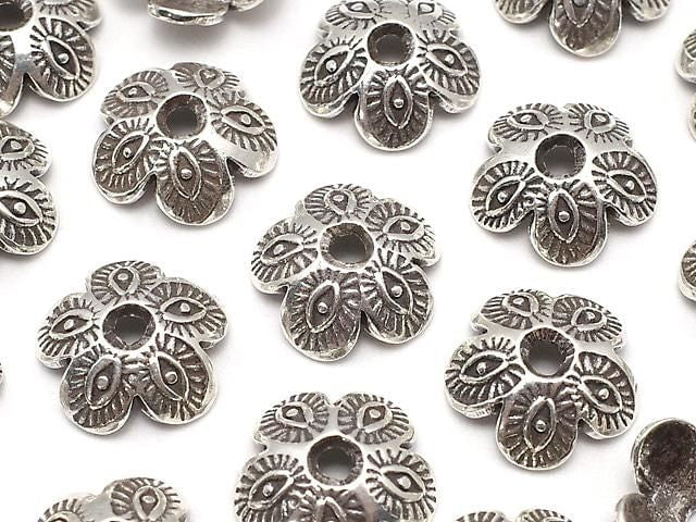 Karen Silver Bead Cap Flower 11x11x4mm 2pcs