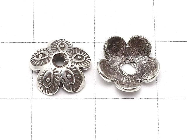 Karen Silver Bead Cap Flower 11x11x4mm 2pcs