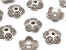 Karen Silver Flower Bead Caps, 11x11x3mm, 2pcs