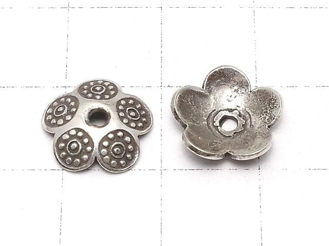 Karen Silver Bead Cap Flower 11x11x3mm 2pcs