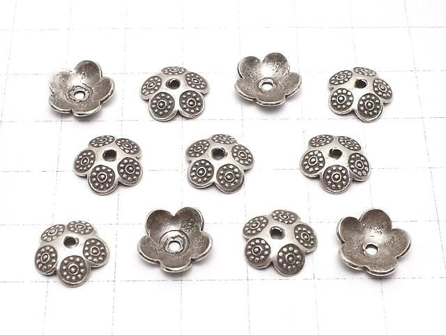 Karen Silver Bead Cap Flower 11x11x3mm 2pcs