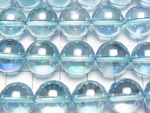 [Video] Aqua Aura Crystal Quartz  Round 12mm half or 1strand beads (aprx.15inch/36cm)