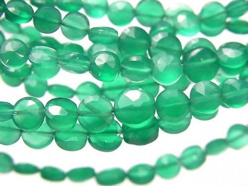 [Video] High Quality Green Onyx AAA Faceted Coin, Size Gradation, 1-strand beads (approx. 7 inches/18 cm)