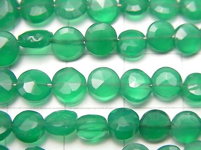 [Video] High Quality Green Onyx AAA Faceted Coin, Size Gradation, 1-strand beads (approx. 7 inches/18 cm)