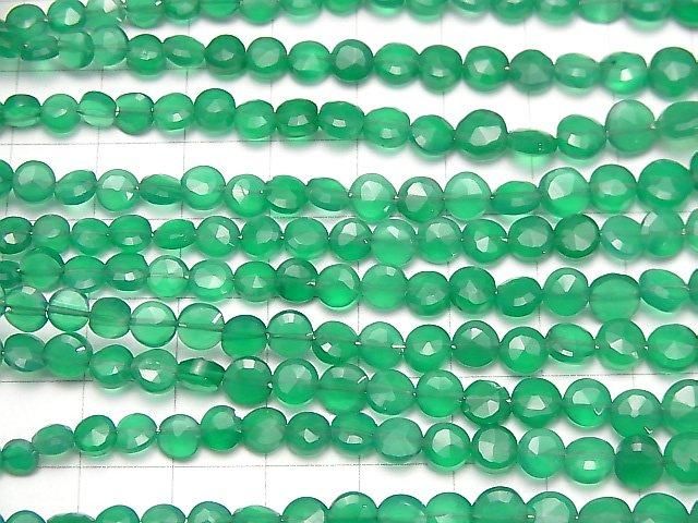 [Video] High Quality Green Onyx AAA Faceted Coin, Size Gradation, 1-strand beads (approx. 7 inches/18 cm)