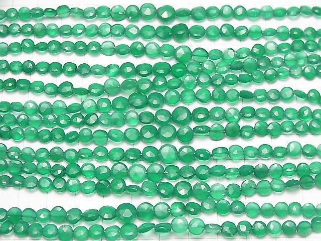 [Video] High Quality Green Onyx AAA Faceted Coin, Size Gradation, 1-strand beads (approx. 7 inches/18 cm)