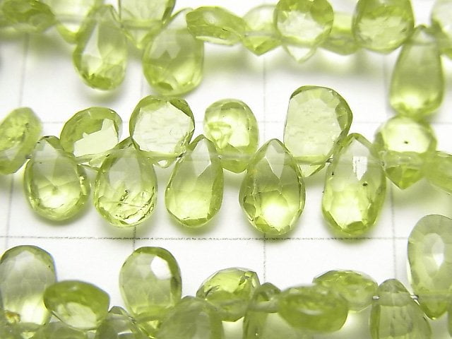 [Video]High Quality Peridot AA++ Pear shape Faceted Briolette half or 1strand beads (aprx.7inch/17cm)